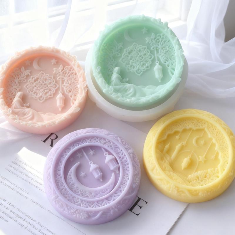 Ramadans Arabic Reusable Silicone Mold in Round Shape for Aromatherapies Candle Soap Making and Chocolate Crafts Supplies