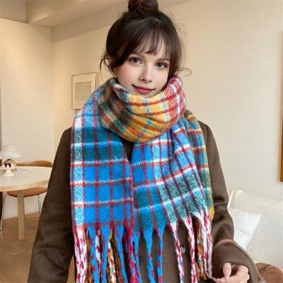 Damen Schal Karomuster Kaschmirgefühl Plüschschal mit Quastenverzierung Reise Pullover Mantel Accessoire