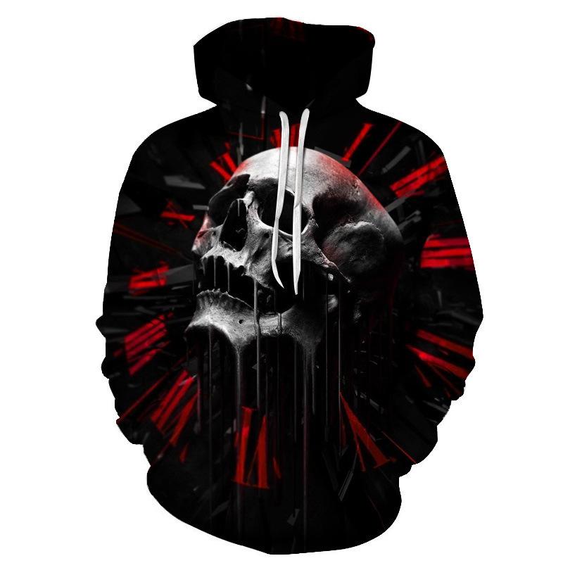 Autumn 3D Skull Printed Hoodies Fashionable Casual Sports Long Sleeved Men's Hooded Sweatshirts