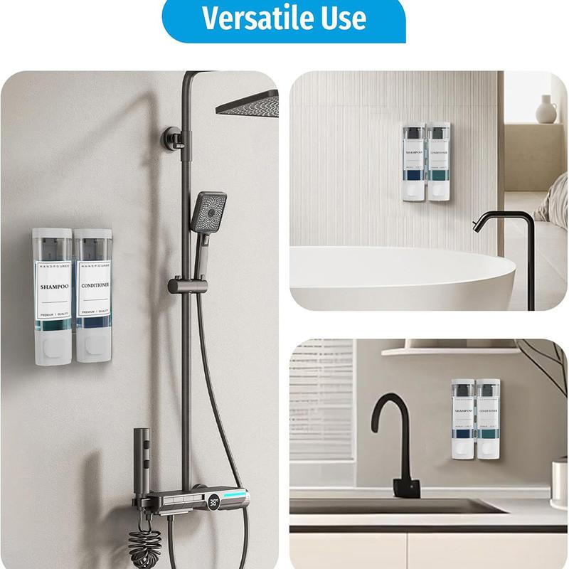 300ml 2 Chamber Shower Soap Dispenser Wall Mounted for Shower Wall Shampoo and Conditioner Dispenser Bathroom Hotel with Labels