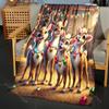 Festive Reindeer and Colorful Lights Pattern Blanket Flannel Material Soft Warm for All Seasons, Home Outdoor Camping Picnics RV