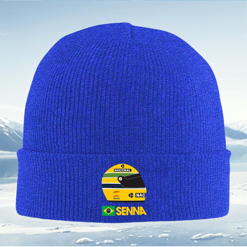 Racing Helmet Senna Brazil Flag Logo Men Women Unisex Knitted Hat Beanie Pullover Cap Winter Thermal Warm Christmas Outdoor Cycl