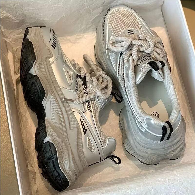 Mesh breathable sneakers platform popular white shoes women ins tide spring 2025 new Internet celebrity dad shoes