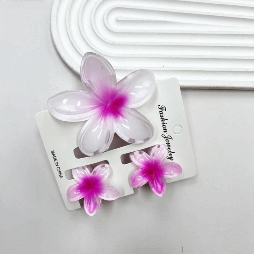 3Pcs/Set New Gradient Hair Claws Sweet Flower Plumeria Flower Hair Clips Acrylic Clamp Hair Accessories Summer