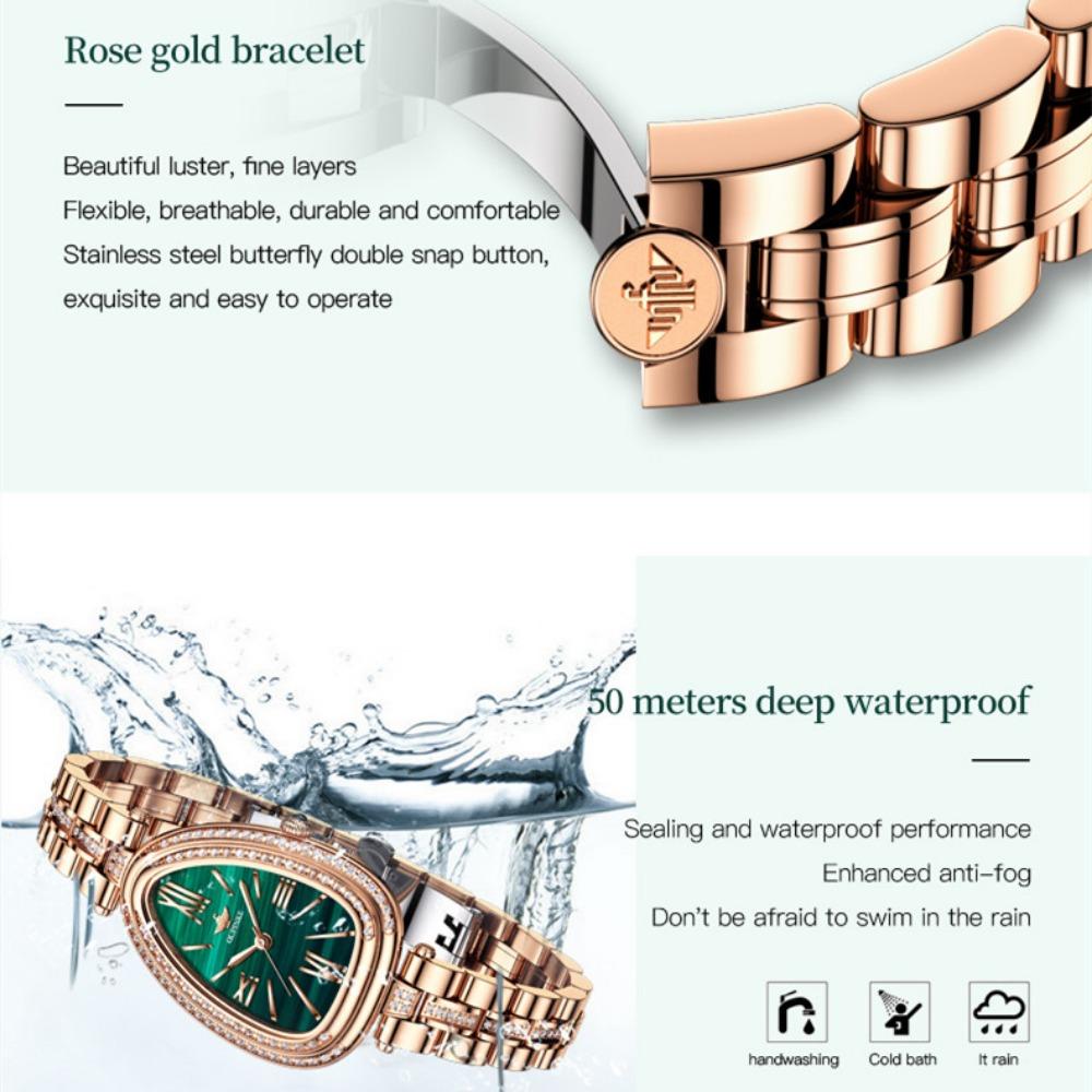 OUPINKE Montre pour femme de marque Tide avec cadran serpentin incrusté de diamants Montre à quartz étanche haut de gamme de grande valeur