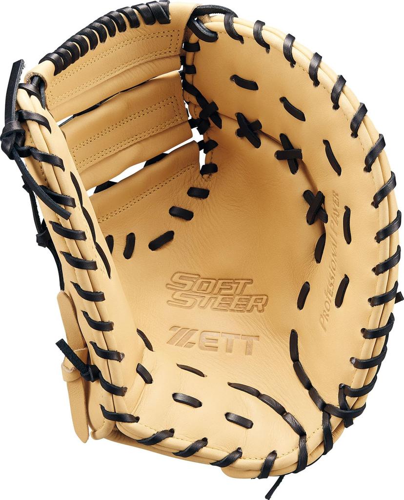 ZETT Soft Baseball First Base Soft Pastel Brown X Black BRFB35513F Mitt, Steer, Left-Handed Throw, (3219)