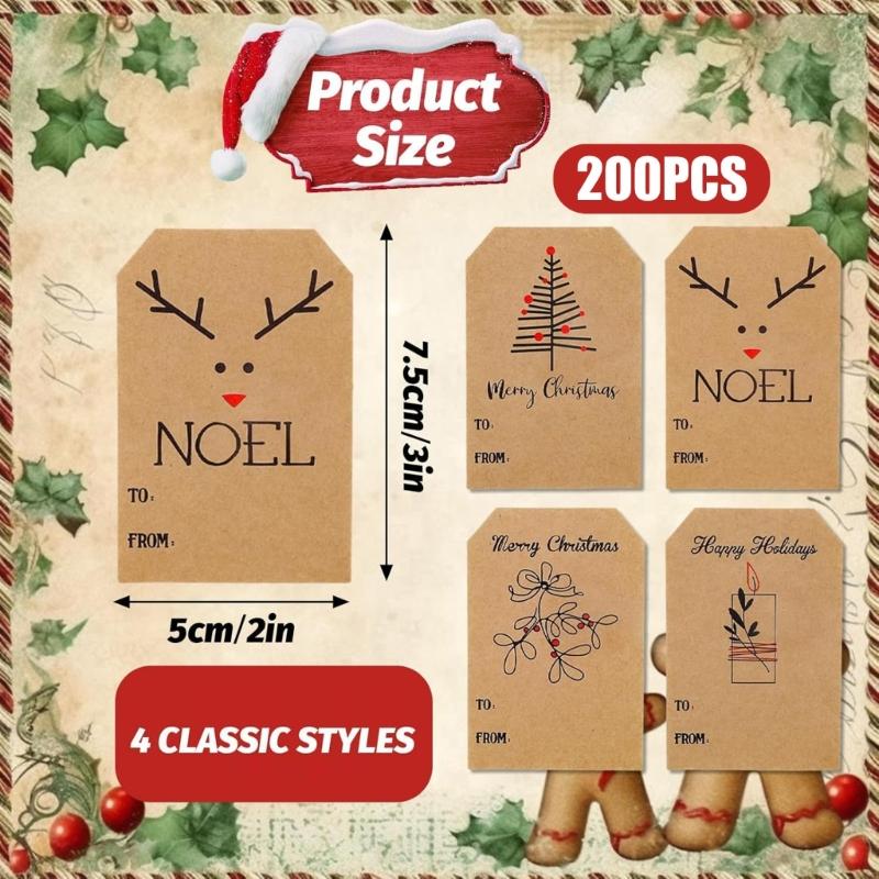 200Pcs Christmas Decorative Sticker 5x7.5cm Adhesive Wrapping Label for Seal Envelope Card Holiday Present Packaging