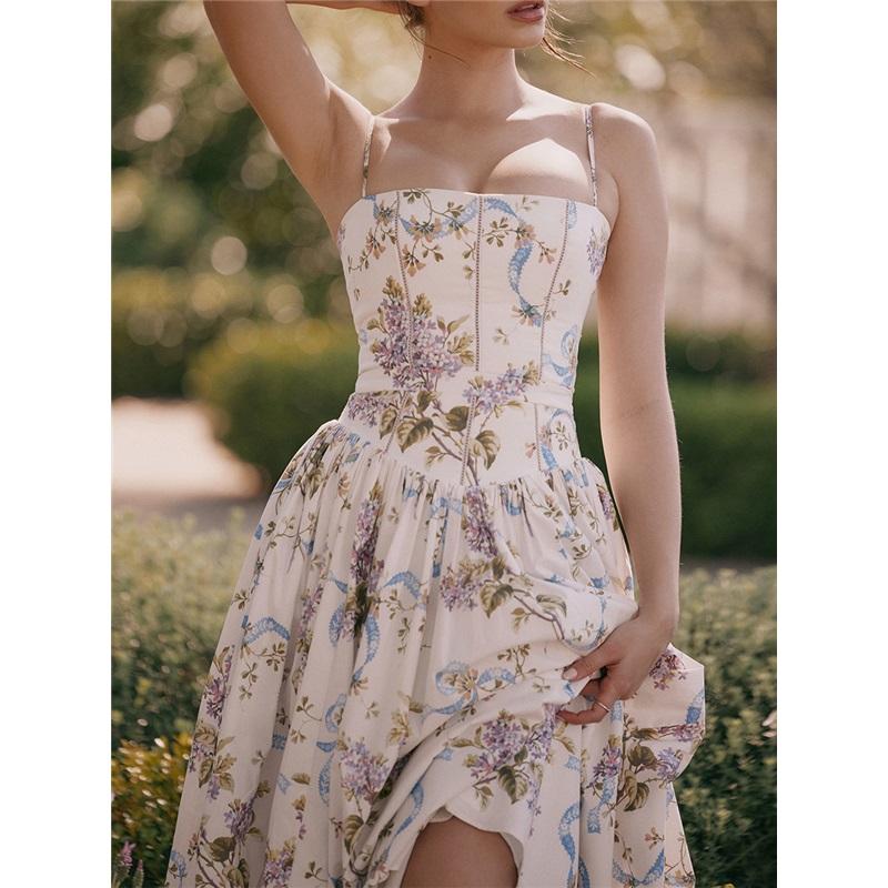 Módní maxi šaty s květinovým potiskem Dámské bodycon šaty bez rukávů se šněrováním 2025 Jaro Léto Sexy róba Dámské ležérní Street Sexy