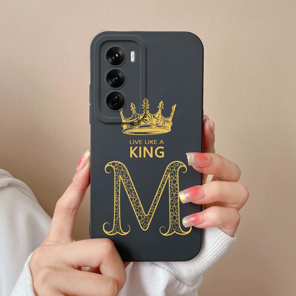 Couple Cover For Oppo Reno 12 Pro 5G Case Crown Letter High Quality Soft Liquid Silicone Protective Cover For Oppo Reno12 Fundas
