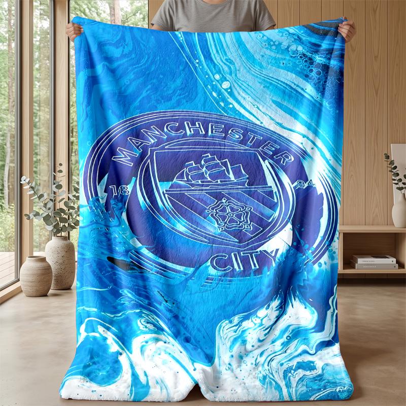 Manchester City Theme Blanket Soft Flannel Fleece Blanket Warm Lightweight Throw Blanket for Home Sofa Bed