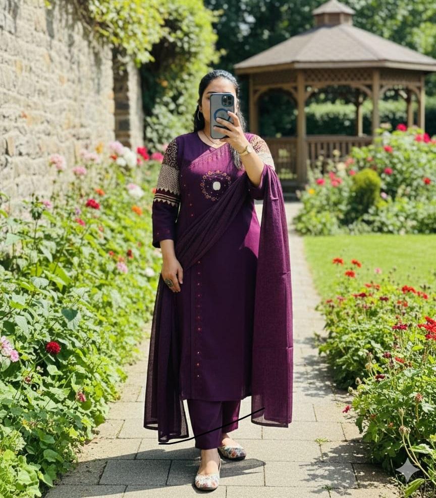 Damen Designer Top Tunika Kurta Hose Dupatta Set Indisches Bollywood Baumwolle Salwar Anzug