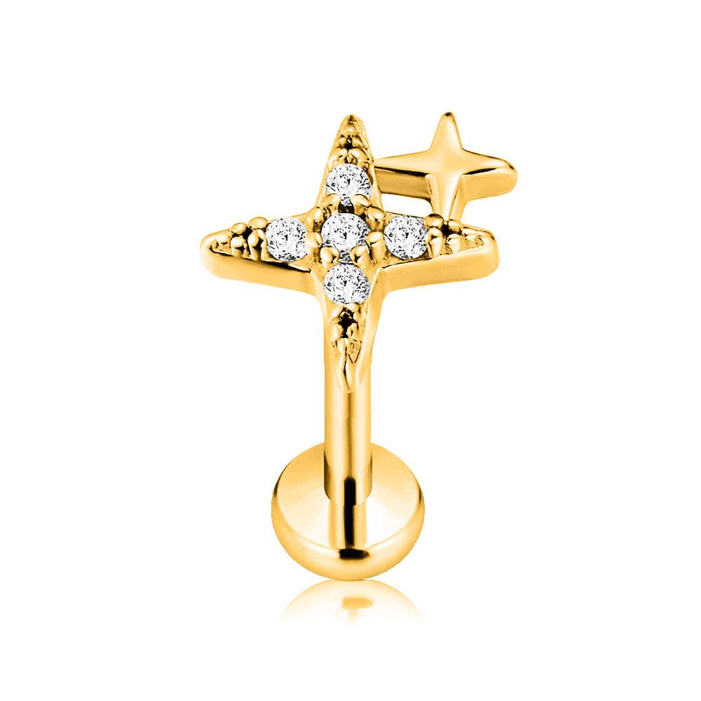 Titanio ASTM F136 G23 Fiore Luna Farfalla Piercing Senza Filettatura Spillo Fulmine Push-in Stud per Labbra Daith Conch Orecchino 16G 18G 20G