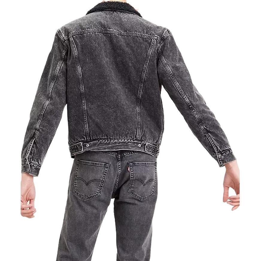 Levis FW22 Jednoknopíková džínová bunda s kapsami a ozdobnými prvky pro řidiče kamionu, přiléhavá, s rovnou nohavicí, dlouhým rukávem, pánská bunda, černá 16365-0129