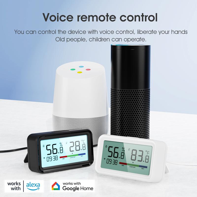Sensor de Temperatura e Umidade WiFi Tuya com Tela Retroiluminada Hygrometer Termômetro Smart Life Suporta Alexa Google Home