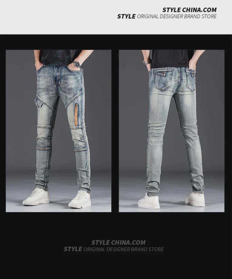 Herren Slim Fit Splicing Jeans: Neue stylische, schlichte und vielseitige Hosen.