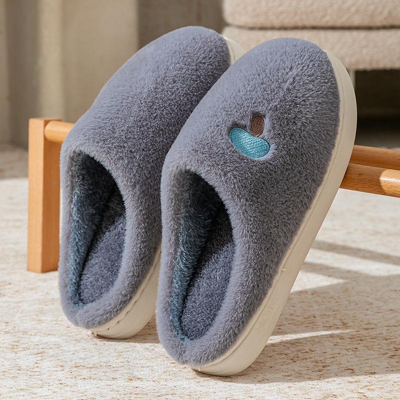 Cute croissant cotton slippers women's autumn and winter indoor home non-slip thick-soled plush confinement cotton shoes