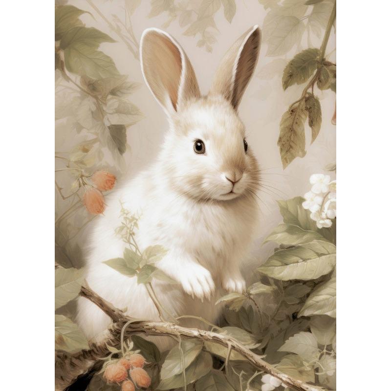 Vintage Easter Cute Little Rabbit Wildflower Posters and Prints Canvas Printing Wall Art Picture for Living Room Home Decoration