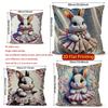 2D Cute Bunny Dressed In Floral Dress Cushion Covers Pattern Cushion Cover Suitable For Sofa Bedroom Car Pillow Cover