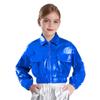 Unisex Kids Metallic Shiny Jacket Turn Down Collar Long Sleeves Flap Pockets Dance Coat