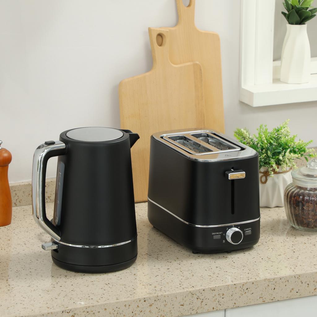 Set of 1.7 L Kettle and Toaster with 6 Browning Levels, Black/Steel