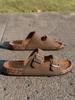 Women's Youth Mules New Spring/Summer Retro Casual Slip-On Shoes Pu Upper Double-Strap Half-Slip Flat Slippers with Adjustable Buckle