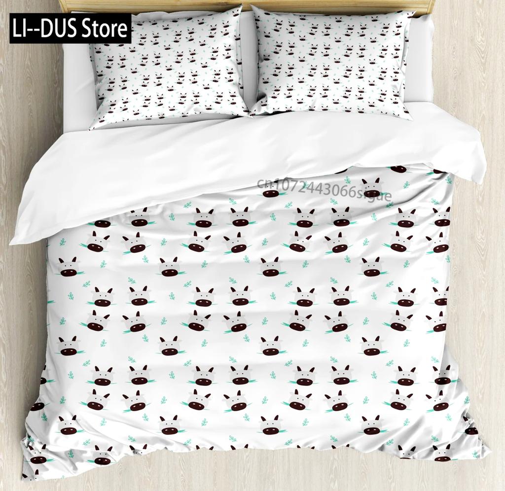 Comforter Cute Milk Cow Print Twin King Queen Microfiber Cartoon Cattle Bedding Set Farmhouse Animal Theme Comforter