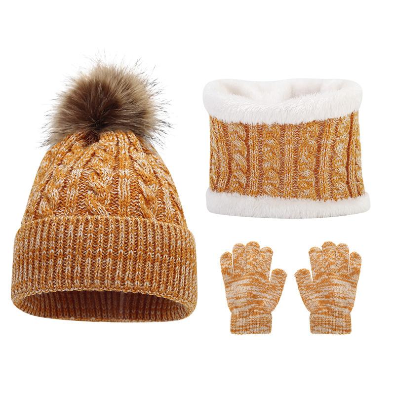 

3pc3-12Y children s cap, scarf, gloves, autumn and winter three-piece set, warm and fluffy scarf, mixed-color cap One Size жовтий