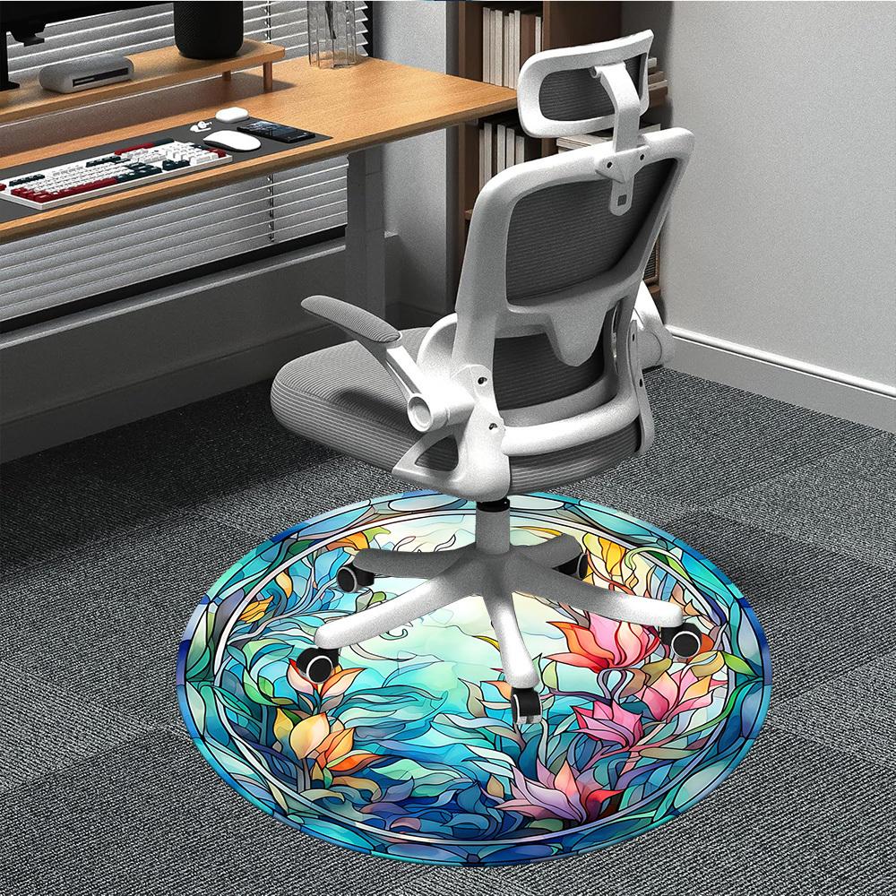 1pc Floral Stained Glass Office Round Area Rug, Under Office Chairs Bedroom Living Room Home Decor, Room Deco