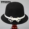 Black and White Bow Bowler Hat Women's Autumn and Winter Woolen Basin Hat Bucket Hat In The Elderly Felt Hat