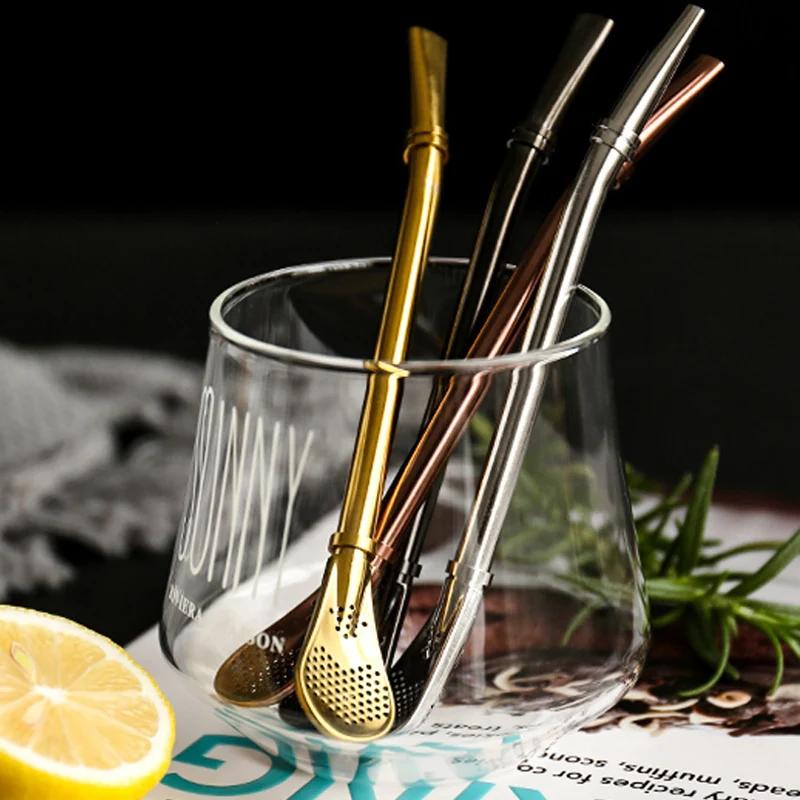 4Pc Stainless Steel Drinking Straws Yerba Mate Straw Bombilla Reusable Straw Spoon Loose Leaf Tea Filter Spoon Bar Accessories