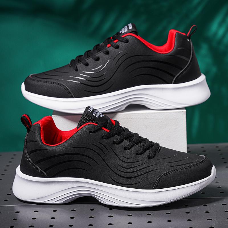 Spring and Autumn Shoes New Leather Surface Waterproof Lightweight Soft Sole Sneakers Black Non-slip Comfortable Casual Shoes