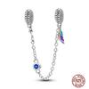 Star Moon Slide Safety Chains Charms 925 Sterling copper Heart Evil eyes Silicone Spacer Beads Fit Original Bracelet DIY Zircon