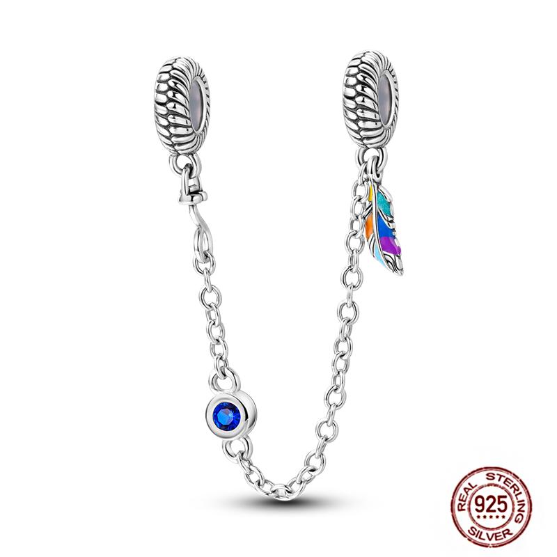 Star Moon Slide Safety Chains Charms 925 Sterling copper Heart Evil eyes Silicone Spacer Beads Fit Original Bracelet DIY Zircon