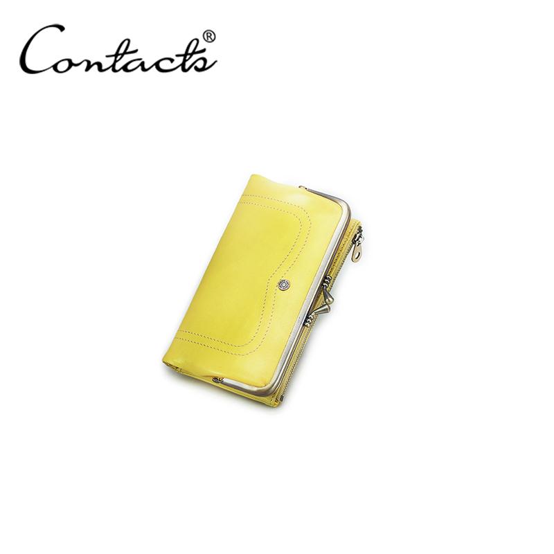 CONTACT'S Genuine Leather Fashion  Long Wallet Women Colorful Coin Pocket with Photo Slot Soft Female Purse Wallets
