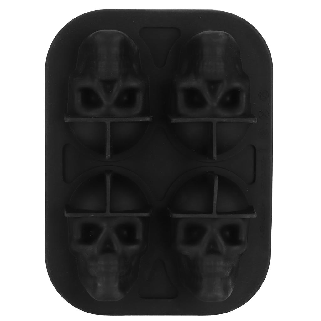 4-Gitter Totenkopf Form Eiswürfelform Halloween Eiscreme Silikonform mit 2 Trichtern für die Küche
