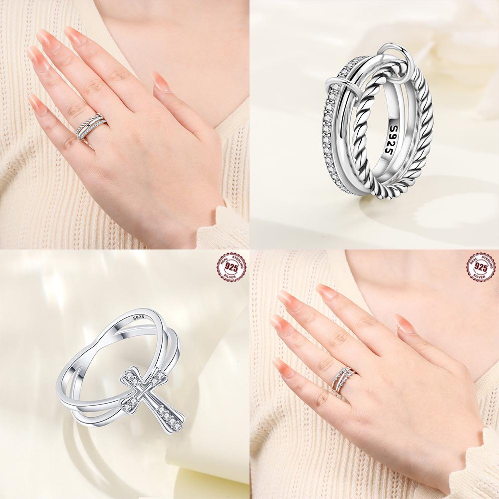 copper Star Shape Moon Ring Cross Butterfly Design White Zircon Ring Authentic copper Iris Flower Ring Valentine Gift Women Jewellery
