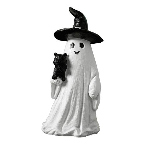 Halloween Ornament Spøkelse Heksehatt Gresskardesign Resin Statuett Dekorasjon Hjemmefest Atmosfære Rekvisitter