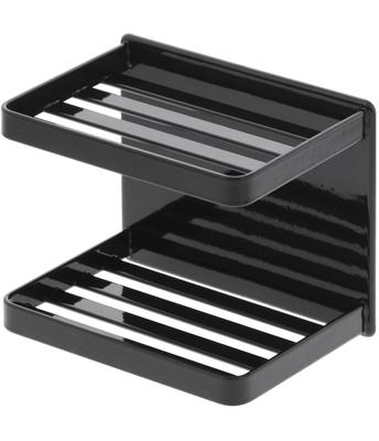 Yamazaki Jitsugyo 3810 Magnetische Seifenschale fürs Badezimmer, 2 Ebenen, Schwarz, ca.. B12 x T8,5 x H10 cm, Turm-Seifenhalter, Badezimmeraufbewahrung