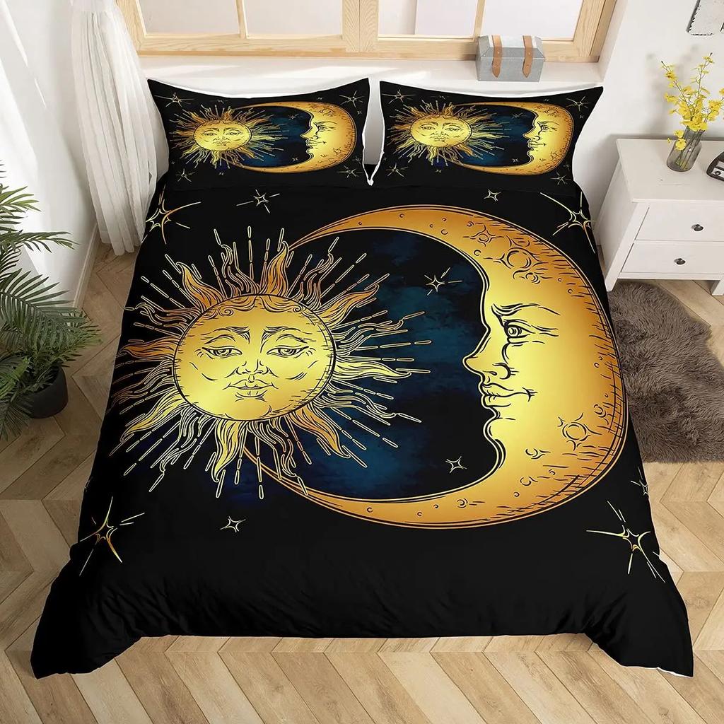 Mandala Duvet Cover Set Sun And Moon Comforter Cover Ties Exotic Style Black And White Botanical Floral Polyester Bedding Set