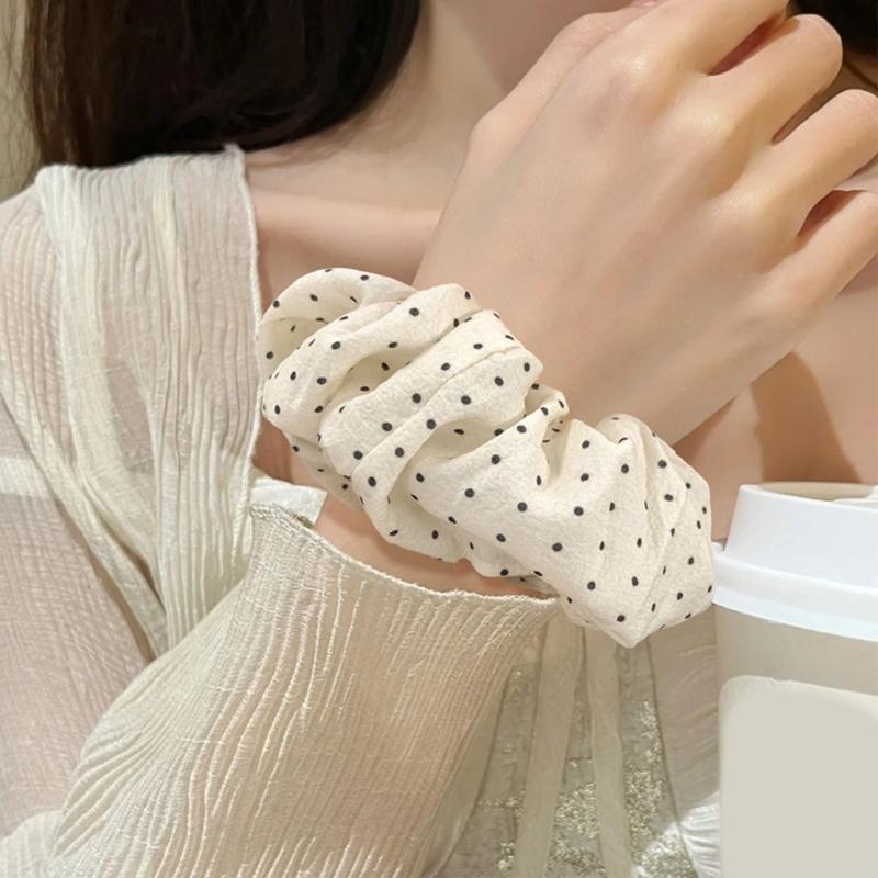Elegant Elastic Hair Scrunchies With Dot French Design Ponytail Holder Women's Fashion Hairpiece For Sports Daily Use