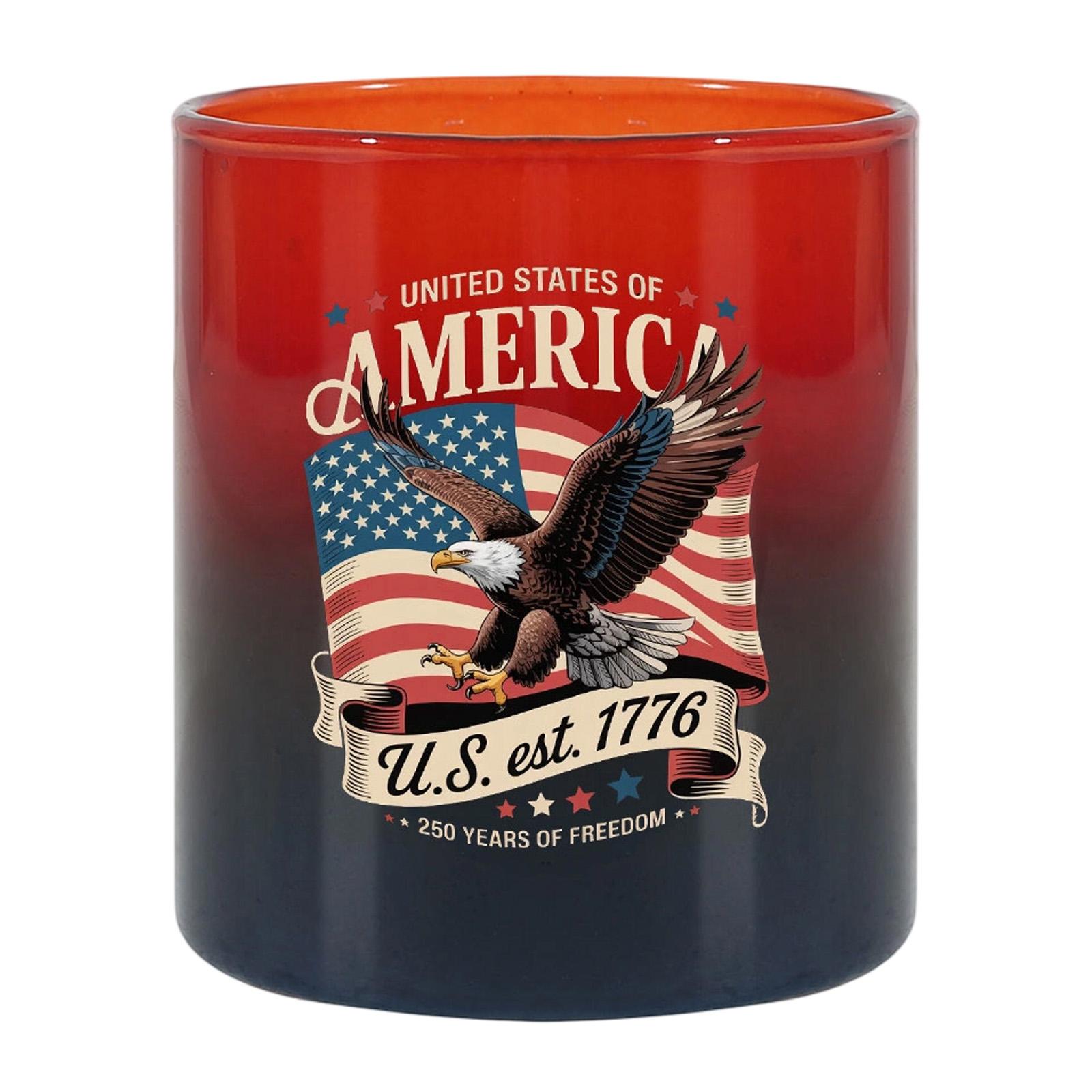 Glass Tumbler with USA 250 Years of Freedom Print Durable Drinkware Patriotic Design for Everyday Use and Special Occasions