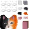 DIY Kit Blank Cat Mask Making Kit Paper Mache Fabric Straps Animal Half Face Mask Mesh Stickers Plush Faux Fur