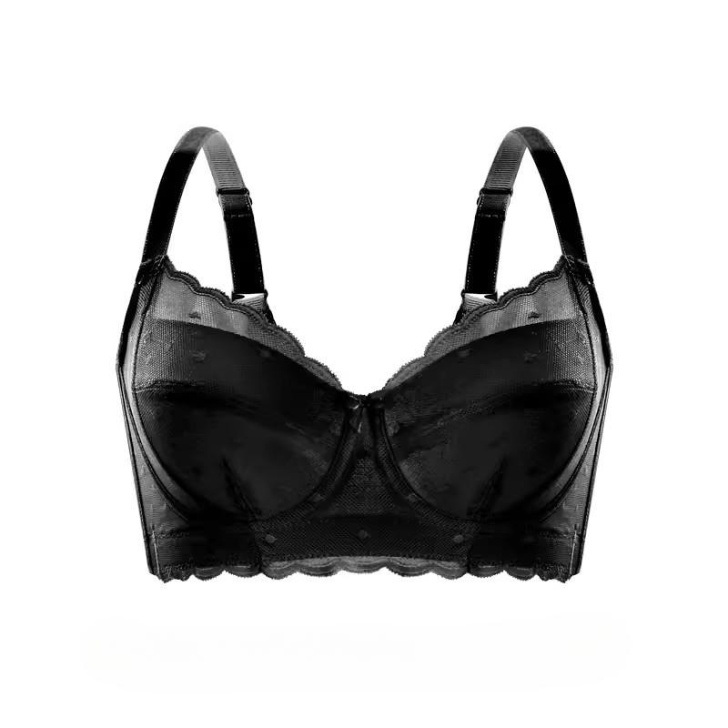 

Женский кружевной бюстгальтер-минимайзер с полным покрытием без подкладок на косточках, ультратонкое нижнее белье в горошек 34, 36, 38, 40, 42 DEFG 42/95E чёрный