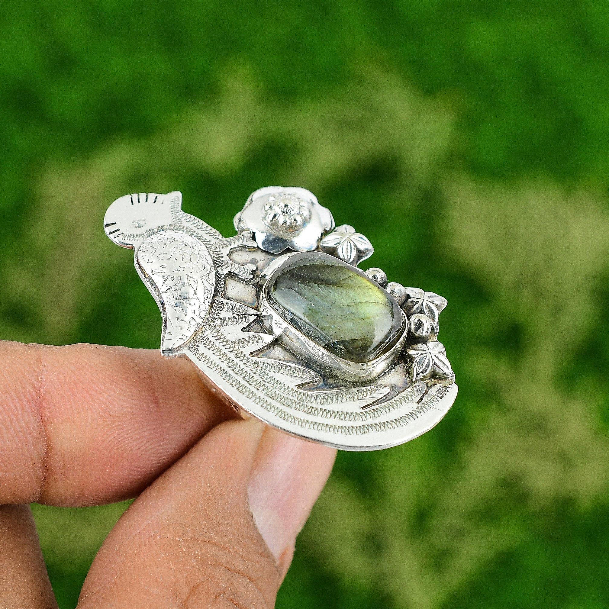 

Gift For Her 925 Silver Natural Labradorite Multi Stone Bird Adjustable Ring Adjustable