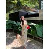 Retro Printing Backless V-neck Neck Dress for Women, Summer Pure Desire To Close the Waist, Fishtail Skirt, Slim-fitting Hip-wrapped Dress