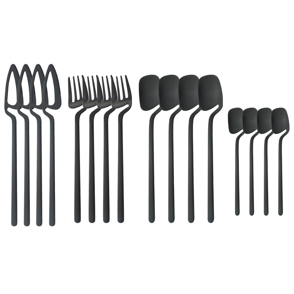 

Новый 16 шт., набор столовых приборов с красочной ручкой, креативный набор посуды из нержавеющей стали, нож, вилка, чайная ложка, столовая посуда, домашняя кухня, столовое серебро чёрный