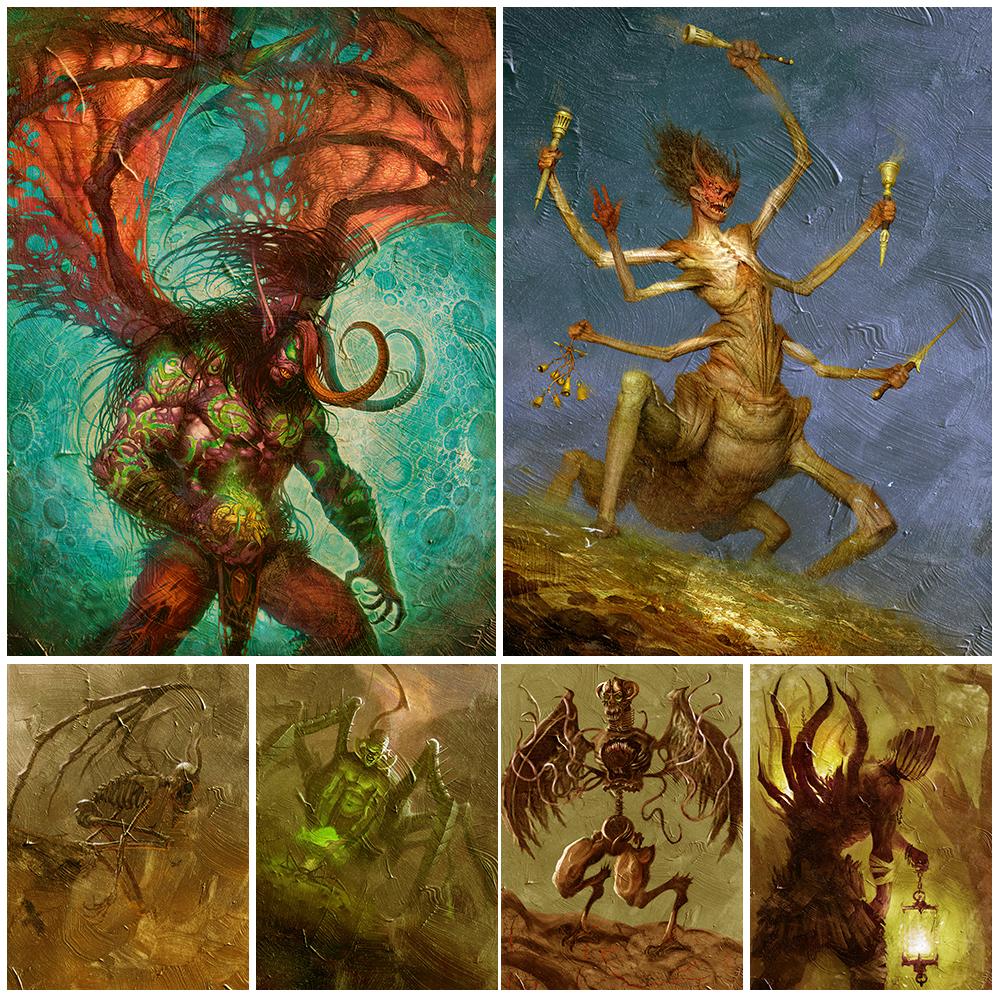 

Дьявол из ада, винтажная настенная живопись на холсте, загадочный темный ужас, монстр, художественный постер, украшение для дома