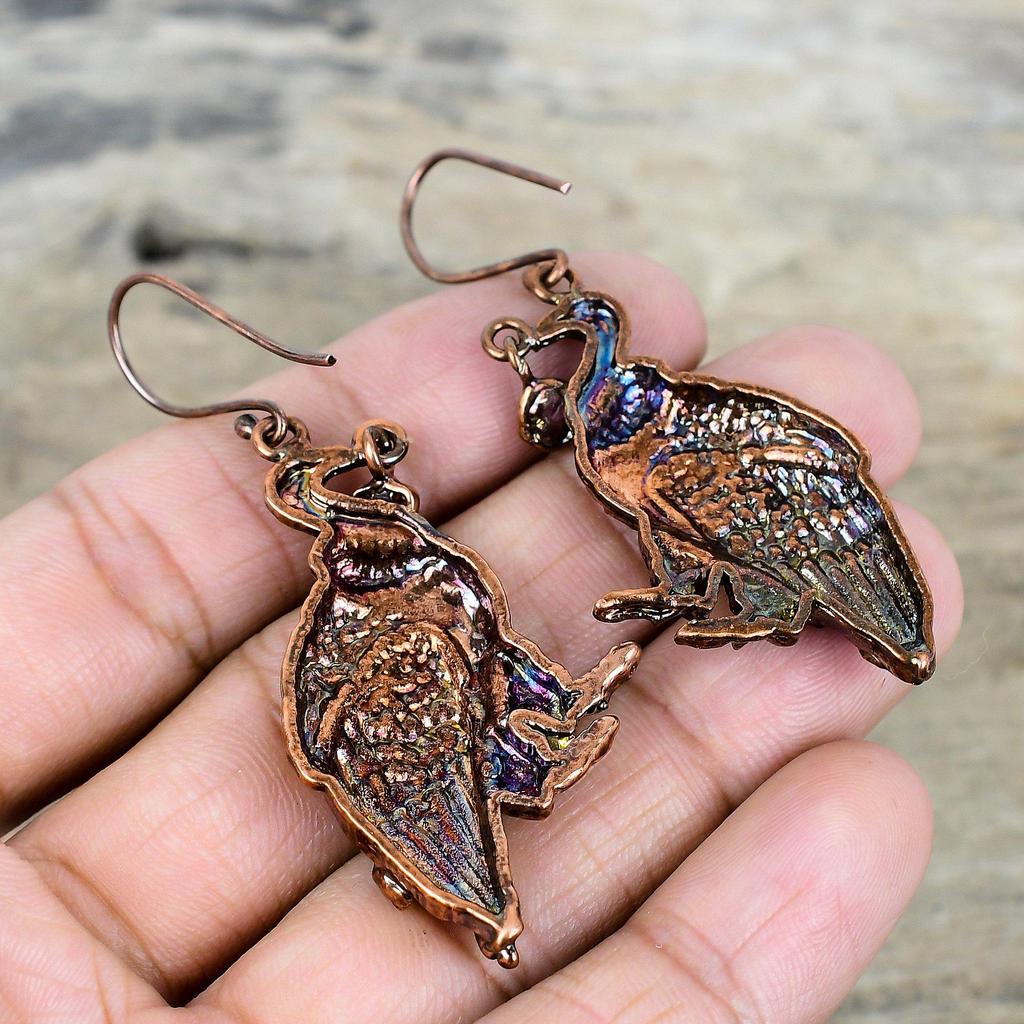 Pink Tourmaline Rough Gemstone Earring Electroformed Copper Earring Peacock Earrings Copper Jewelry Gifts for Mom Handmade Brand New Earring