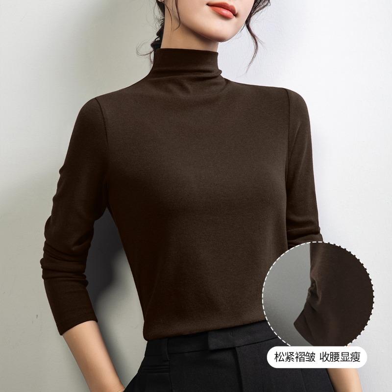 

Базовая водолазка для женской осени и зимы, новая теплая приталенная рубашка для весны и осени, высококачественный многослойный топ XXXL кофейный