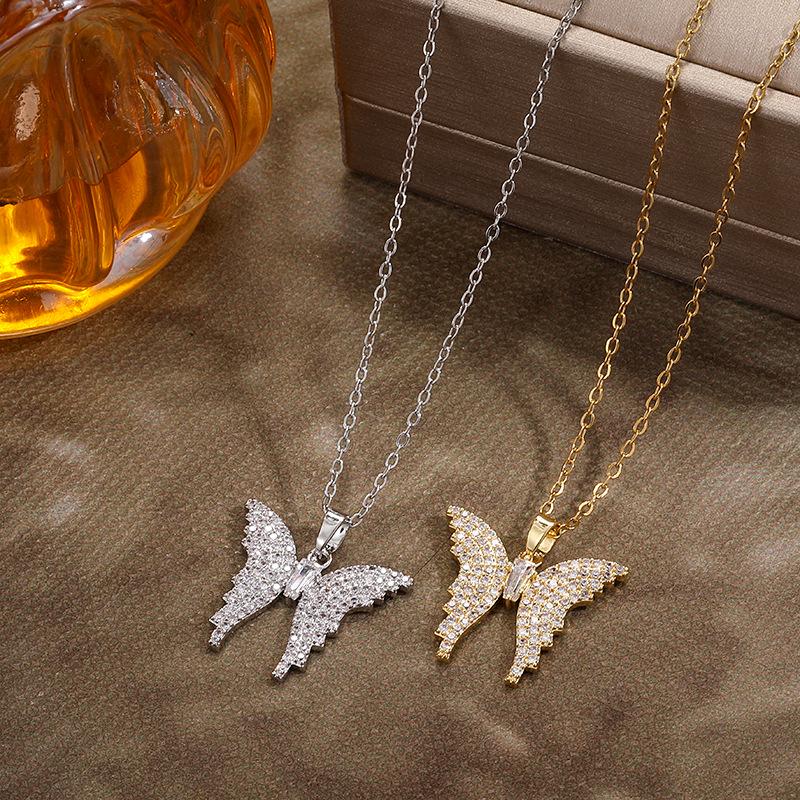 Luxury Butterfly Diamond-Inlaid Titanium Steel Necklace - Elegant Women's Collarbone Chain Jewelry
